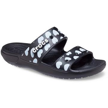 Sandalias Crocs Classic Heart Print Hombre Negros | Mexico 1233AHKP